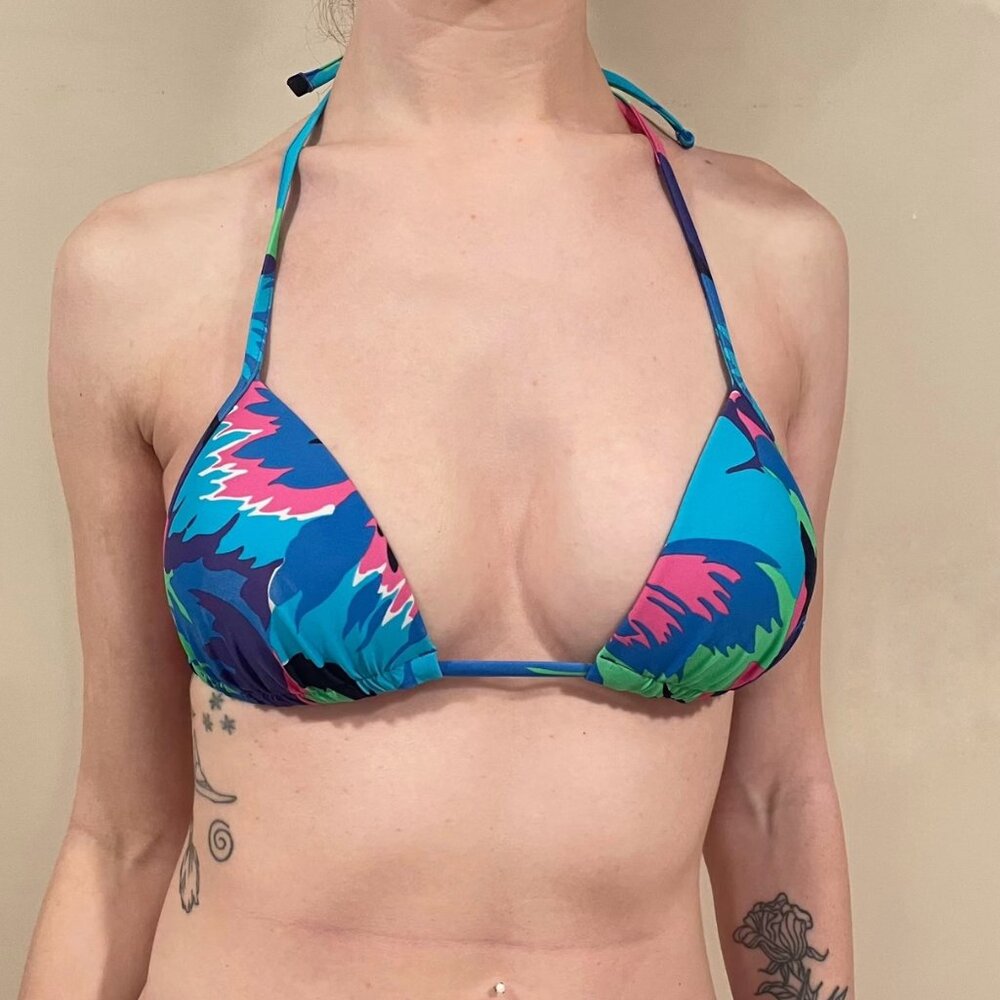 Blue Green Floral Padded Triangle Bikini Top